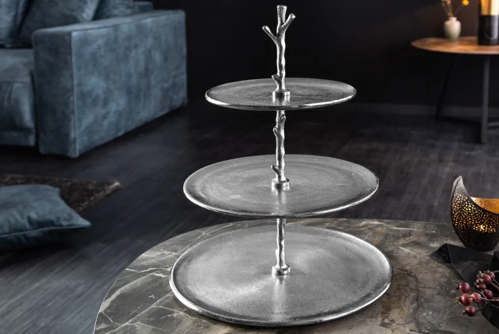 Design Etagere ABSTRACT 50cm silber mit drei Etagen