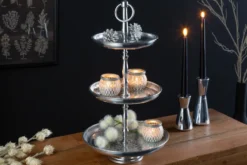 Design Etagere ORIENT 50cm silber im Wild Hammerschlag mit drei Etagen