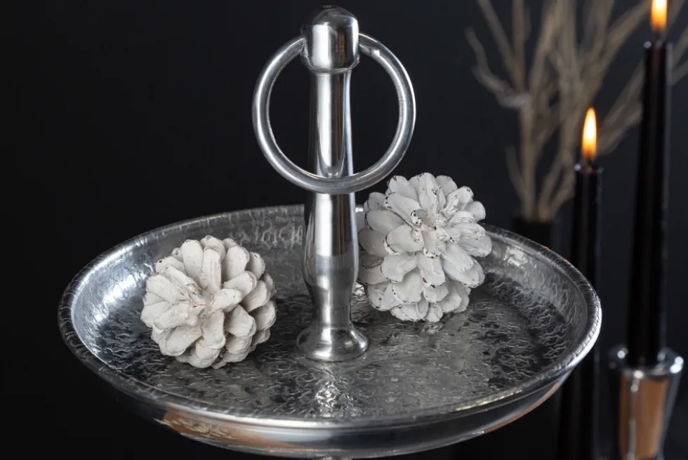 Design Etagere ORIENT 50cm silber im Wild Hammerschlag mit drei Etagen