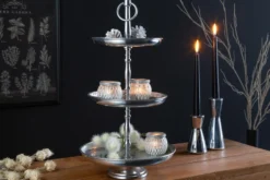 Design Etagere ORIENT 50cm silber im Wild Hammerschlag mit drei Etagen