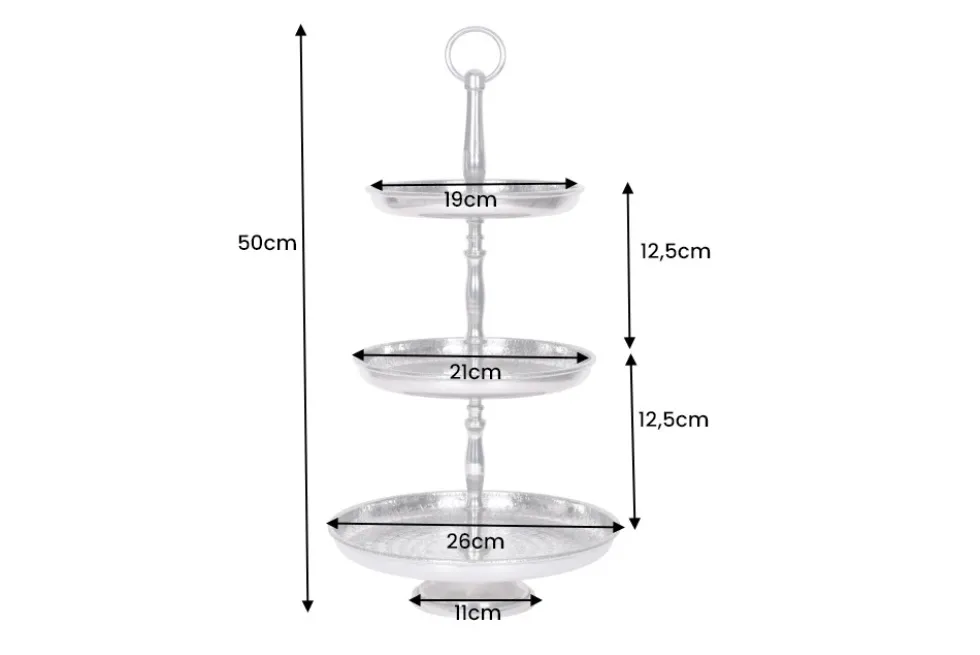 Design Etagere ORIENT 50cm silber im Wild Hammerschlag mit drei Etagen