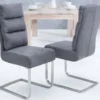 Design Freischwinger Stuhl COMFORT vintage grau mit Edelstahl-Gestell