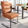 Design Freischwinger Stuhl COMFORT hellbraun mit Edelstahl-Gestell