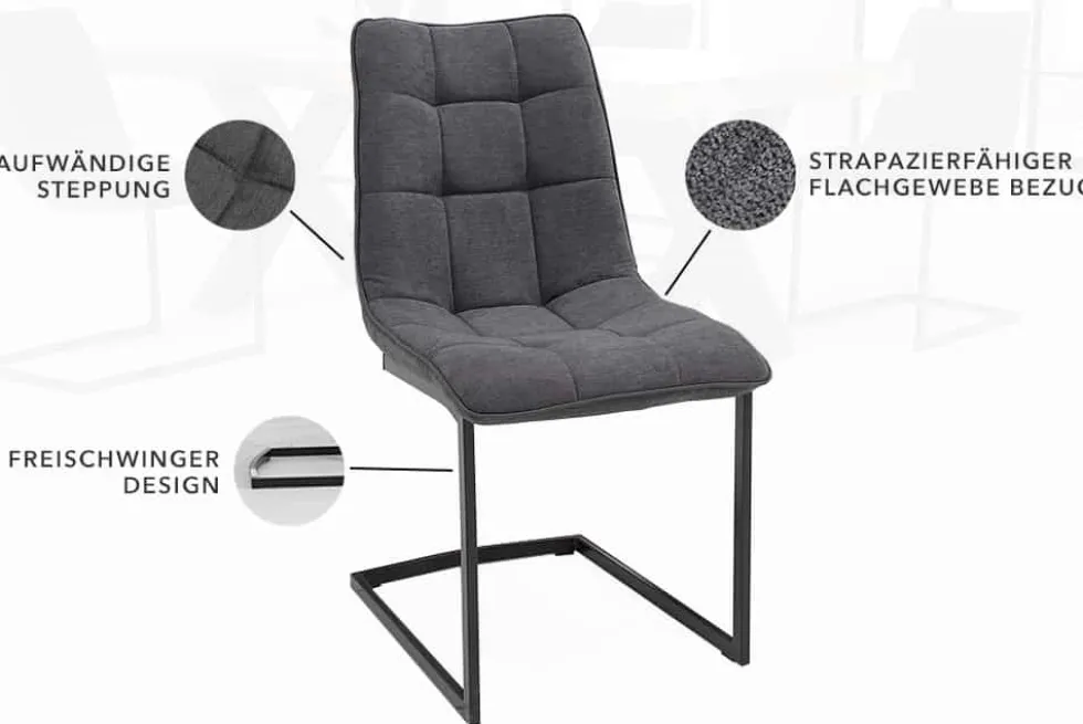 Design Freischwinger Stuhl MIAMI dunkelgrau Metallgestell matt schwarz