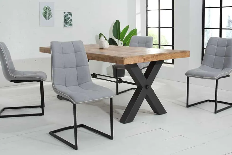 Design Freischwinger Stuhl MIAMI hellgrau Metallgestell matt schwarz