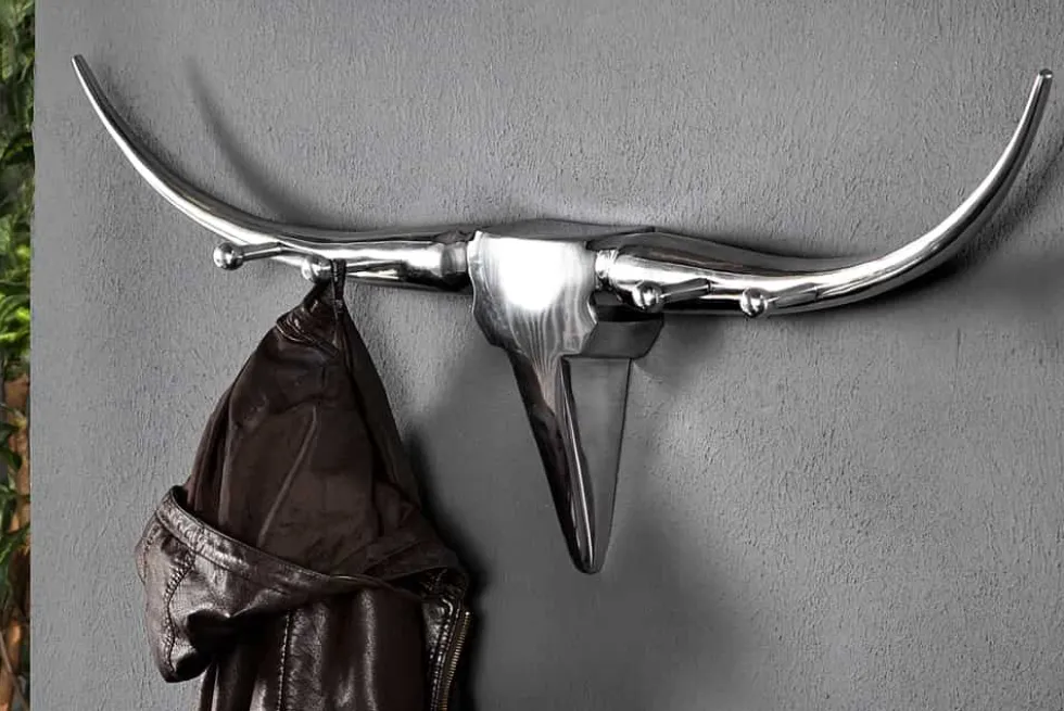 Design Garderobe BULL 100cm Aluminium Wanddekoration Stierkopf