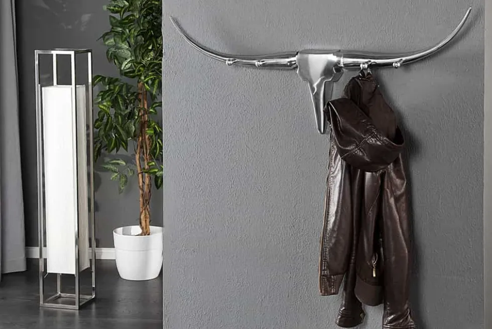 Design Garderobe BULL 100cm Aluminium Wanddekoration Stierkopf
