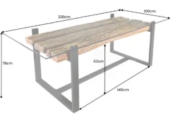 Design Glas Esstisch BARRACUDA 220cm natur Teak Massivholz schwarz Kufengestell