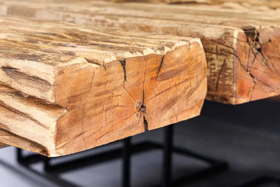 Design Glas Esstisch BARRACUDA 220cm natur Teak Massivholz schwarz Kufengestell