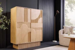 Design Highboard ART DECO 120cm weiß gekälkt Mangoholz massiv 3D Front