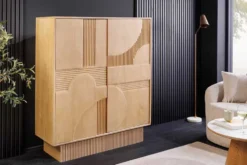 Design Highboard ART DECO 120cm weiß gekälkt Mangoholz massiv 3D Front