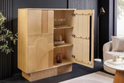 Design Highboard ART DECO 120cm weiß gekälkt Mangoholz massiv 3D Front