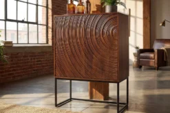 Design Highboard ORBIT 120cm braun Mangoholz mit 3D-Front schwarz Metall