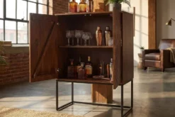 Design Highboard ORBIT 120cm braun Mangoholz mit 3D-Front schwarz Metall