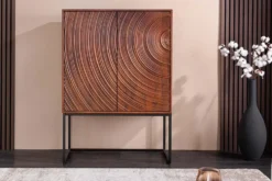 Design Highboard ORBIT 120cm braun Mangoholz mit 3D-Front schwarz Metall