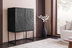 Design Highboard ORBIT 120cm schwarz Mangoholz mit 3D-Front Metall