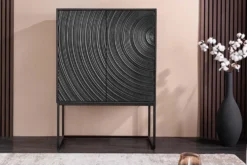 Design Highboard ORBIT 120cm schwarz Mangoholz mit 3D-Front Metall