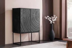 Design Highboard ORBIT 120cm schwarz Mangoholz mit 3D-Front Metall