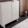 Design Highboard SAVOY 130cm kaschmir weiß Marmor Keramik mit Stauraum und 3D-Front