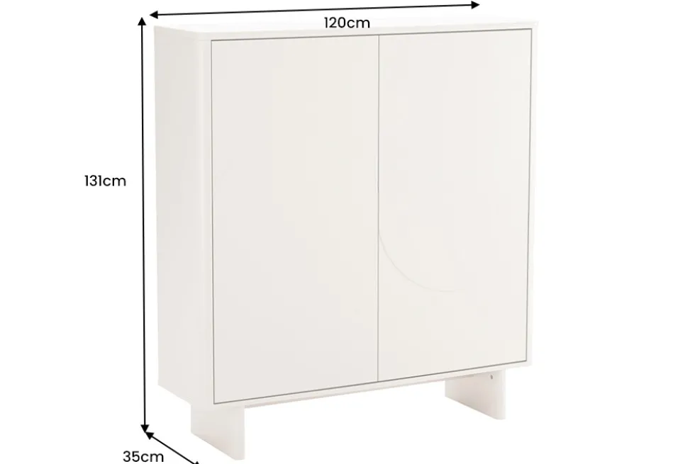 Design Highboard SAVOY 130cm kaschmir weiß Marmor Keramik mit Stauraum und 3D-Front