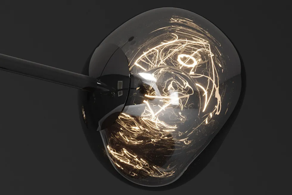 Design Hängelampe LIQUID DIAMOND 100cm smoke schwarz Glas fünf Schirme Kugelleuchte