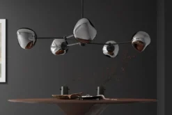 Design Hängelampe LIQUID DIAMOND 100cm smoke schwarz Glas fünf Schirme Kugelleuchte