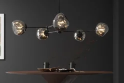 Design Hängelampe LIQUID DIAMOND 100cm smoke schwarz Glas fünf Schirme Kugelleuchte