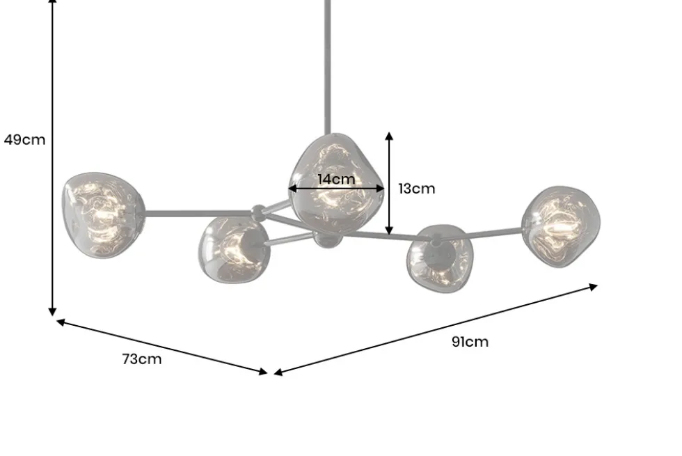 Design Hängelampe LIQUID DIAMOND 100cm smoke schwarz Glas fünf Schirme Kugelleuchte