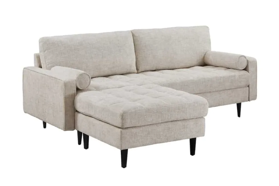 Design Hocker COZY VELVET 80cm beige Chenille Federkern Holzfüße