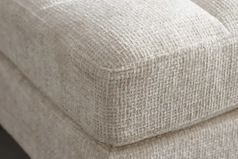 Design Hocker COZY VELVET 80cm beige Chenille Federkern Holzfüße