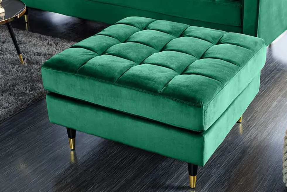 Design Hocker COZY VELVET 80cm smaragdgrün Samt goldene Füße