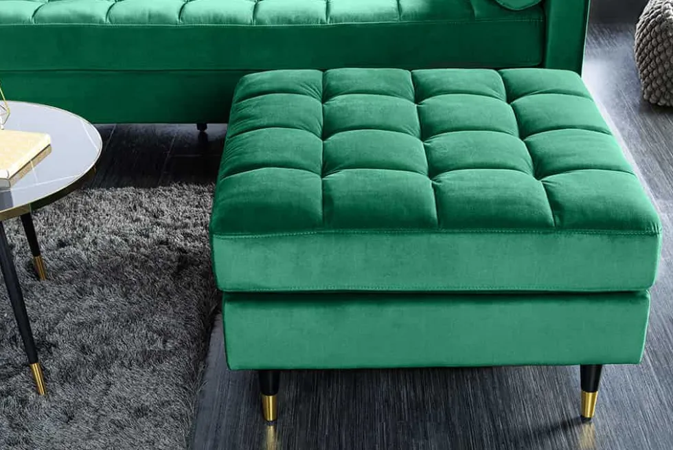 Design Hocker COZY VELVET 80cm smaragdgrün Samt goldene Füße