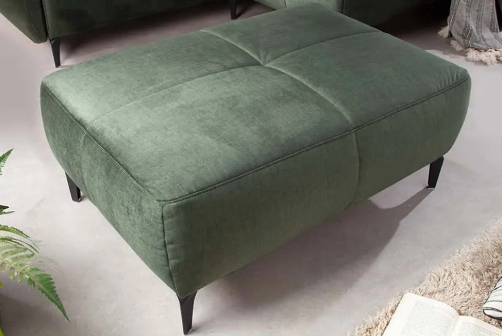 Design Hocker MARRAKESCH 110cm flaschengrün Samt mit Ziersteppung