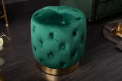 Design Hocker MODERN BAROCK 40cm dunkelgrün gold Samt Chesterfield