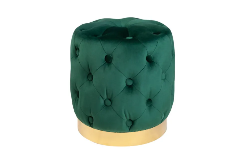 Design Hocker MODERN BAROCK 40cm dunkelgrün gold Samt Chesterfield