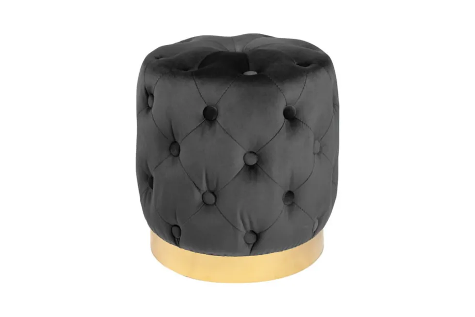 Design Hocker MODERN BAROCK 40cm schwarz gold Samt Chesterfield