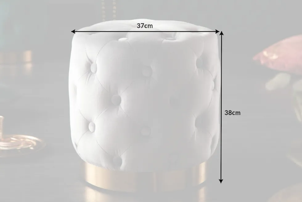 Design Hocker MODERN BAROCK 37cm edel-grau gold Samt Chesterfield