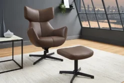 Design Hocker VOGUE 45cm brandy braun Kunstleder drehbar schwarze Metallbeine Fußhocker