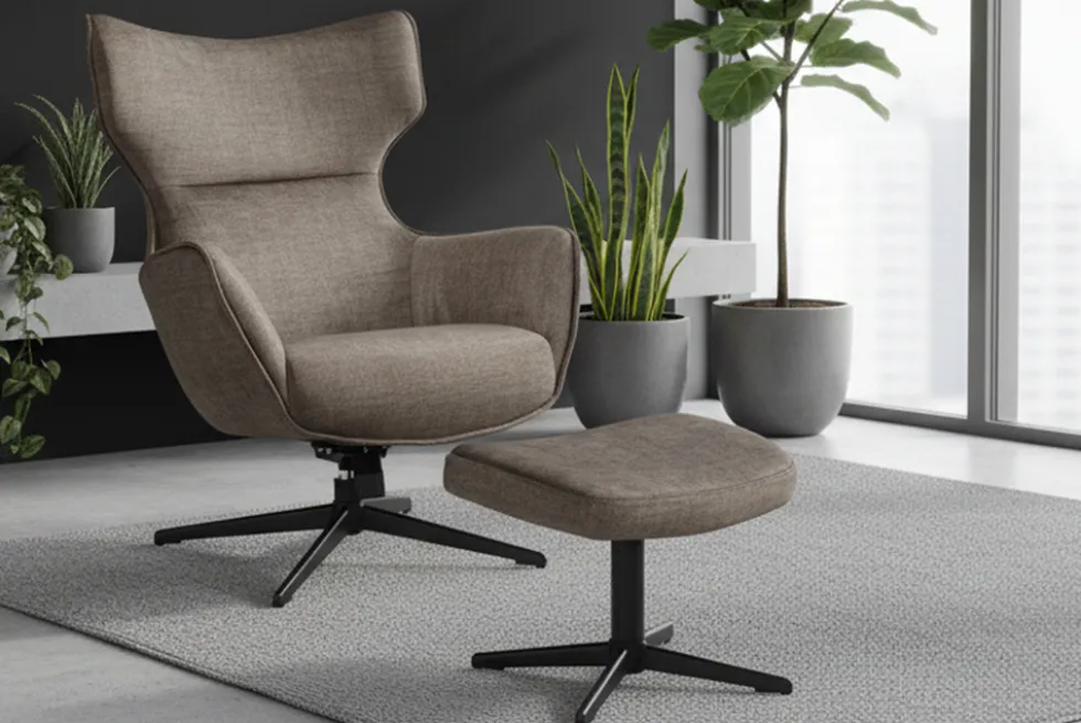 Design Hocker VOGUE 45cm taupe Samt drehbar schwarze Metallbeine Fußhocker