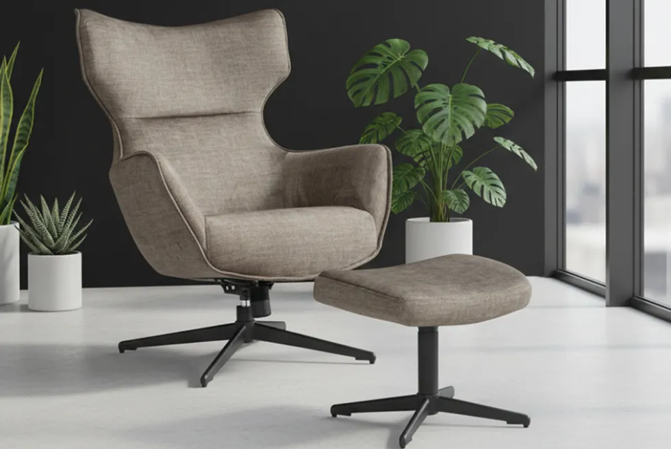 Design Hocker VOGUE 45cm taupe Samt drehbar schwarze Metallbeine Fußhocker