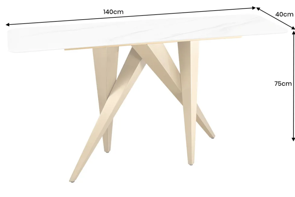 Design Konsolentisch ART LIVING 140cm weiß Marmor Keramik champagner gold brushed