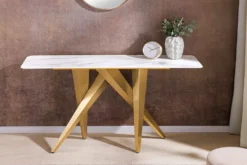 Design Konsolentisch ART LIVING 140cm weiß Marmor Keramik champagner gold brushed