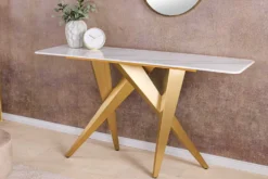 Design Konsolentisch ART LIVING 140cm weiß Marmor Keramik champagner gold brushed