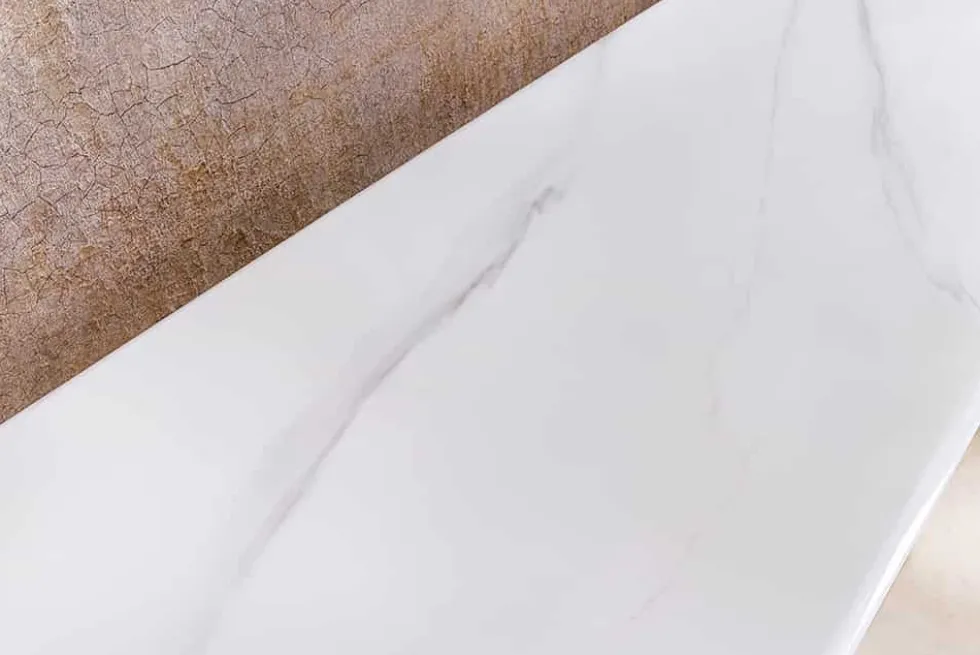 Design Konsolentisch ART LIVING 140cm weiß Marmor Keramik champagner gold brushed