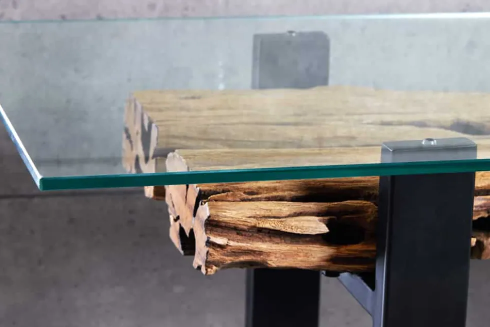 Design Konsolentisch BARRACUDA 150cm recyceltes Teakholz Glas Industrial