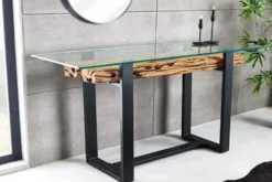 Design Konsolentisch BARRACUDA 150cm recyceltes Teakholz Glas Industrial