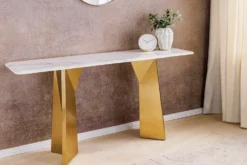 Design Konsolentisch EXTRAVAGANCIA 140cm weiß Marmor brushed champagner gold Metall