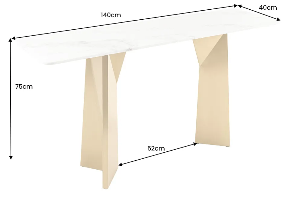 Design Konsolentisch EXTRAVAGANCIA 140cm weiß Marmor brushed champagner gold Metall