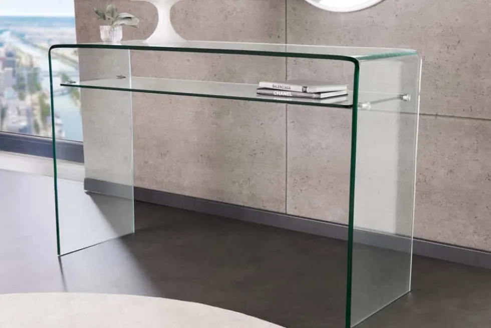 Design Konsolentisch FANTOME 100cm Glas transparent mit Ablage
