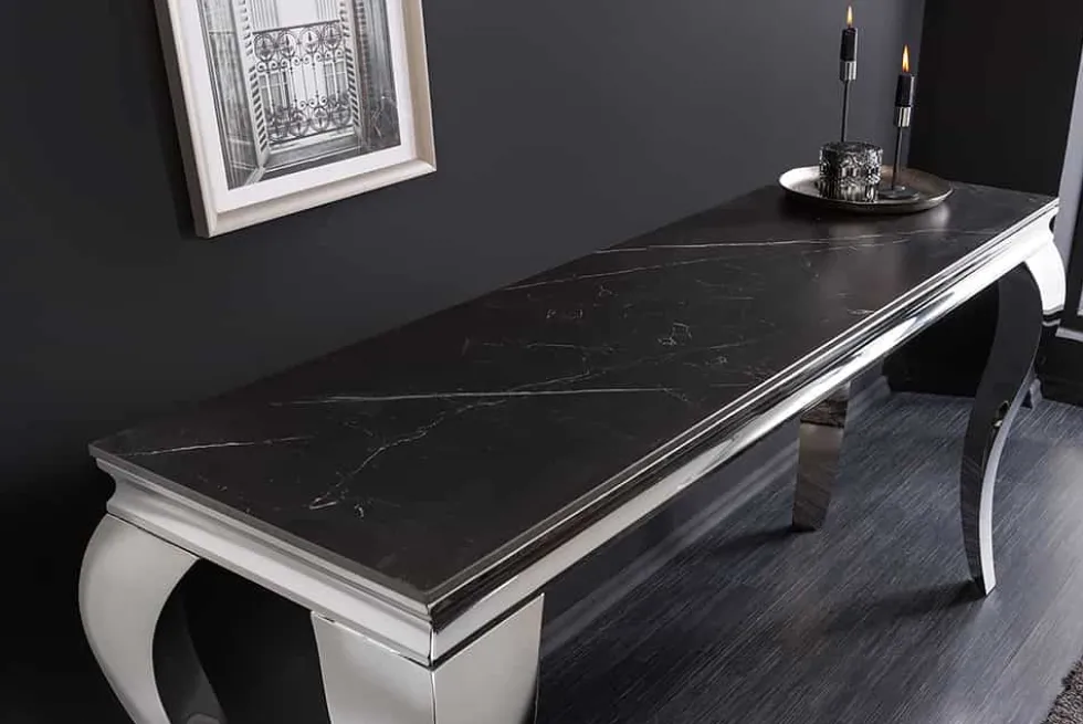 Design Konsolentisch MODERN BAROCK 140cm schwarz anthrazit chrom Keramik Marmor